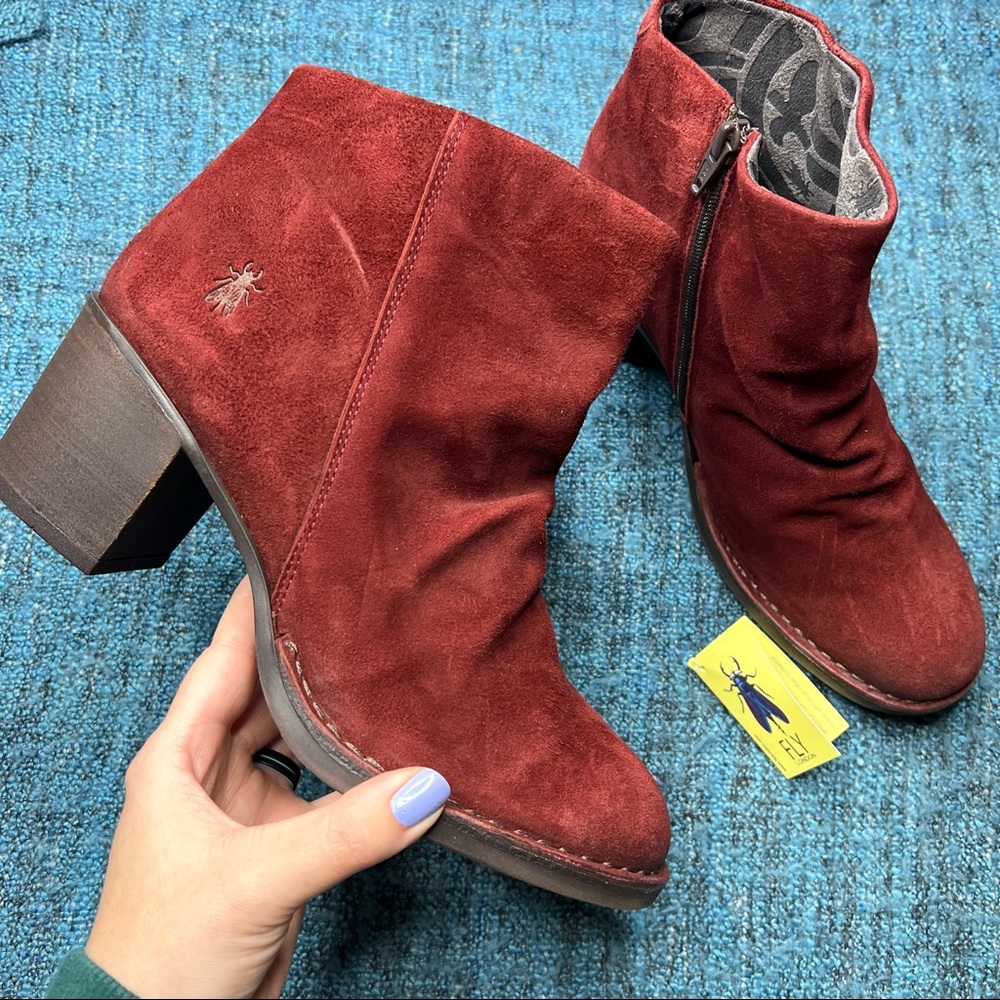 Fly London Bell061fly Suede Ankle Boots in Dark Red Euro 41 or US 10-10.5 Women